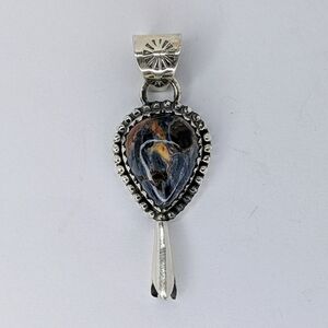 Pietersite Squash Blossom Pendant Southwest S925 Sterling Silver